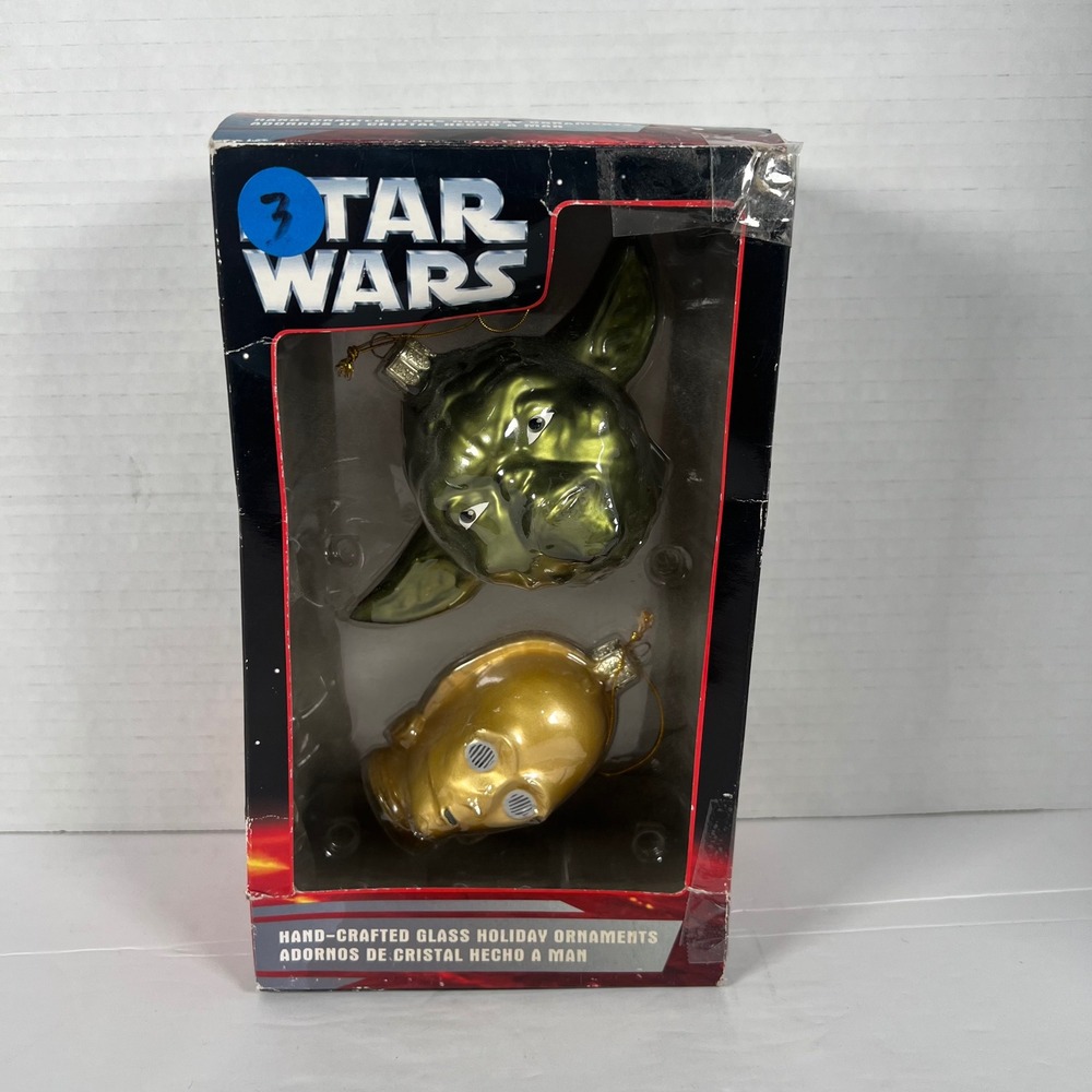 Star Wars Yoda C-3PO Hand-Crafted Glass Christmas Ornaments‎ Kurt S Adler 2pk